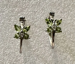 Natural Arizona Peridot & White Zircon Butterfly Hoop Earrings Sterling 1.15 ctw - Picture 1 of 6