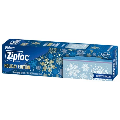 Ziploc Holiday Freezer Gallon Bags Secure Double Zipper Festive Designs 20 Count