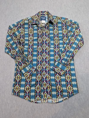 Wrangler Checotah Shirt Western Pearlsnap Button Up Southwestern Aztec Mayan EUC - Image 1 of 4