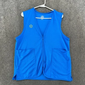 Walmart Employee Vest Womens M Blue Embroidered Logo Full Zip Workwear Coat - Picture 1 of 7