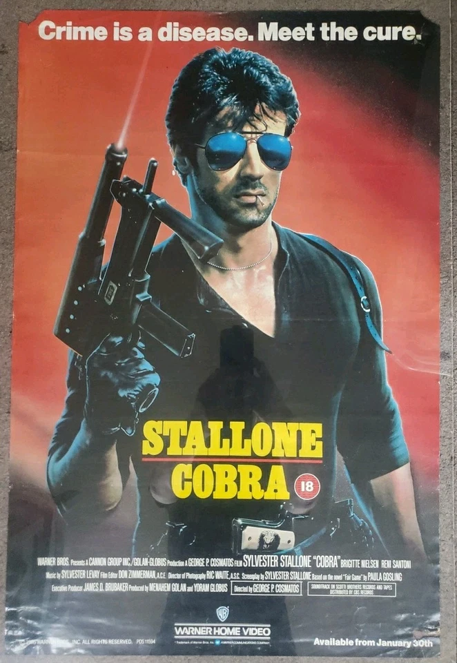 Original 1986 UK Video Store Film Poster COBRA A2 Size Rolled Sylvester Stallone - Bild 1 von 4