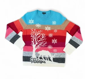 Talbots Pullover Damen Medium Mohair Wollmischung Winterszene Hirsch Schneeflocken - Bild 1 von 8
