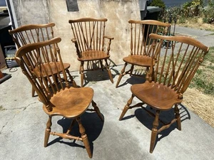 5 Vintage Ethan Allen 10-6020 Fiddleback Duxbury Nutmeg Dining Chairs Some Wear - Picture 1 of 19