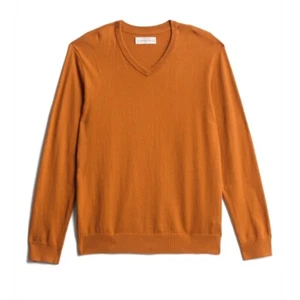 Hawker Rye Cotton Cashmere Sweater V-Neck Pulli Knit Top Orange Braun Large - Bild 1 von 5