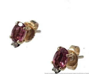 Lovely Vintage 14K Yellow Gold Pink Topaz Diamond Push Back Stud Earrings - Picture 1 of 7