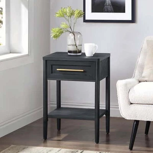 Square End Table with Small Storage Drawer, Charcoal Finish - Picture 1 of 10