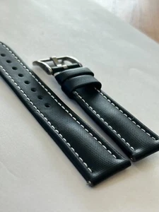 Correa de reloj impermeable de tela de vela real de alta calidad NEGRA puntada BLANCA - Imagen 1 de 5
