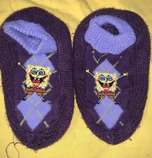 Vintage 2005 SpongeBob Square Pants Knit Sock Slippers Purple Size Large Argyle