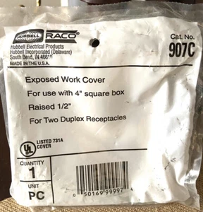 Hubbell-Raco 907C 2 Duplex Receptacles 4-Inch Square Exposed Work Cover New - Picture 1 of 6