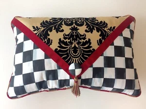 Gold Damask Burgundy Checkered Envelope Pillow Mackenzie Childs Napkin - Picture 1 of 4