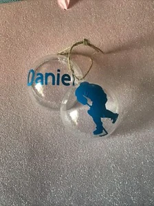 PERSONALISED FILLABLE SPARKLE CHRISTMAS BAUBLE TREE DECORATION GIFT Blue - Picture 1 of 3