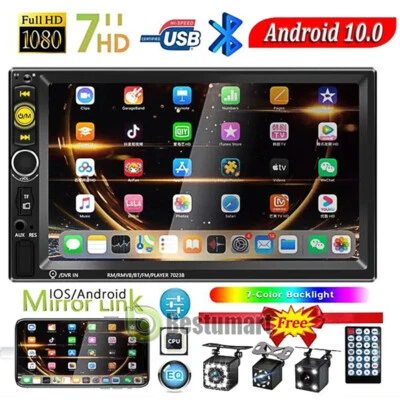 7" Double 2 DIN Car MP5 Player Bluetooth Android 10 Stereo Radio GPS WIFI Camera - Image 1 of 4