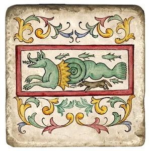 Studio Vertu, Ancient Italian Coat of Arms Tumbled Botticino Marble 8" Trivet - Picture 1 of 3