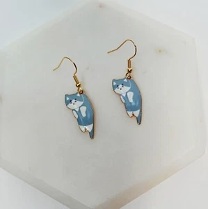 Kitty Cat Earrings Fashion Jewelry Animal Hook Ear Ring Stylish Cute Gift Blue - Picture 1 of 6