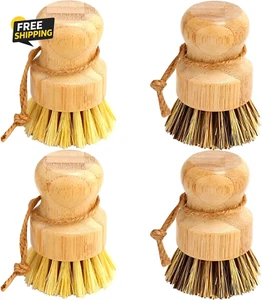 Bamboo Dish Brush Set, 4 Pcs Palm Wooden Dish Scrubber Brush, Dish Brushes, Dura - Picture 1 of 7