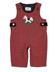 FLORENCE EISEMAN INFANT BOYS RED HOLIDAY PLAID ROMPER -ROCKING HORSE - 9 Months