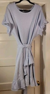 Michael Kors Women's Blue White Flutter Sleeve Ruffled Faux Wrap Dress Size 2X - Picture 1 of 6