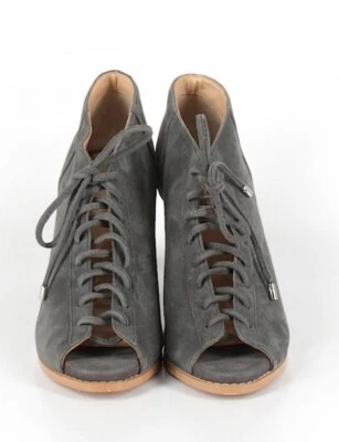 Faryl Robin Grueso Gris Gamuza Cuero Peep Toe Bloque Tacón Botín Bota Talla 7.5 Foto 1 de 4