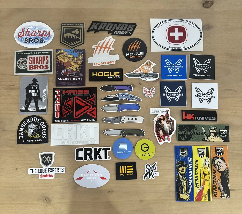 37 All Knives Stickers Shot Show Hogue Spyderco Benchmade Buck Civivi ETS HK Etc - Image 1 of 1