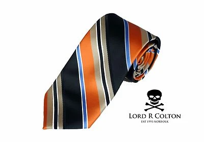 Corbata tejida Lord R Colton Studio naranja azul marino y dorado a rayas $95 nueva Foto 1 de 3
