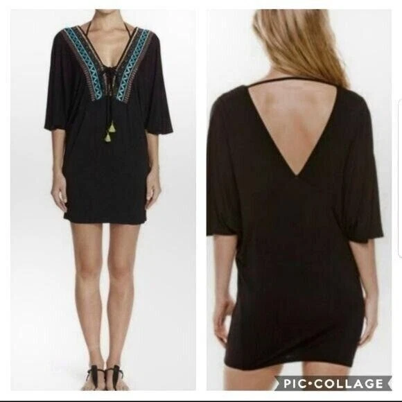 Capa de natação Nanette Lepore feminina preta bordada com miçangas NOVO tamanho P - Imagem 1 de 4