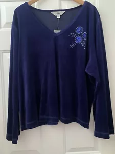ASK AMY K SU SPORT TOP BLU VELLUTO MANICA LUNGA TAGLIA 3X NUOVO SENZA ETICHETTE - Foto 1 di 4