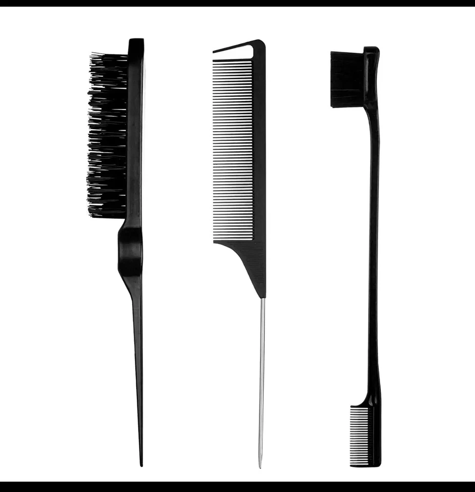 Набор из 3 расчесок для укладки волос щетка для дразнения волос крыса хвост расческа края (розовый, черный) - Изображение 1 из 4
