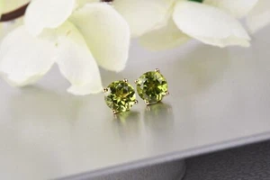 Arizona Peridot Stud Earring in Yellow Gold Plated Sterling Silver For Women - Picture 1 of 4