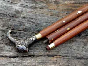 Regular Canes Vintage Brass Bear Head Handle Designer Wooden Walking Stick Cane - Picture 1 of 8