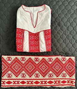 SHIRT Vtg. Hungary + SCARF - Red-White – Ethnic East European Pattern - Picture 1 of 12