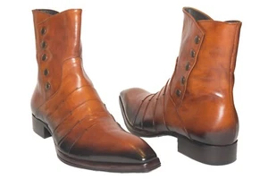 Jo Ghost 1832 Italienische Herren Cognac Stiefeletten mit Reißverschluss und Knöpfen - Bild 1 von 3
