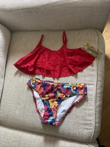 Shekini Girls Size 10/12 Red Floral 2 Piece Bikini Swimwear Swimsuit NEW - Picture 1 of 9