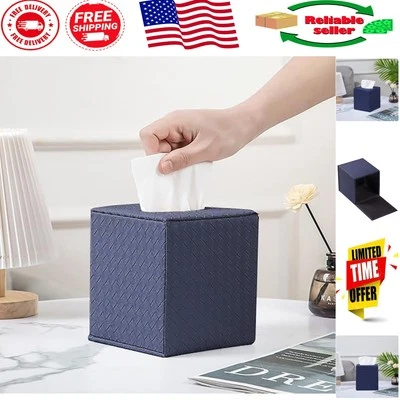 Artistic Navy Square Tissue Box Holder with Magnetic Closure - Versatile Decor - Image 1 of 4