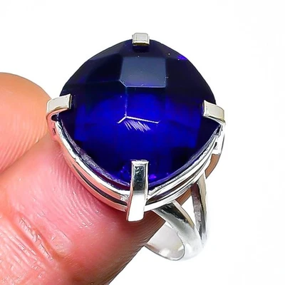 Anillo de joyería de plata de ley 925 con piedras preciosas de topacio azul de Londres talla 8,5 H968 Foto 1 de 3