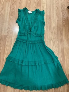 Womens 'Pinch"Midi Ruffled Tier Dress Sz.M. Green Stretchy Comfortable - Picture 1 of 6