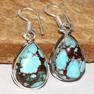Elegante Nuevo Lander Turquesa 925 Chapado en Plata Gemas Pendientes 1.6" GW Foto 1 de 3