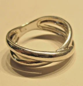 ANILLO ONDULADO BANDA SUPERPUESTA ELEGANTE PLATA ESTERLINA TALLA N - Imagen 1 de 2