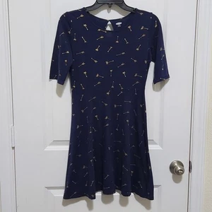 Old Navy Girls 14 Navy Blue Gold Arrow Printed Jersey Fit & Flare Dress Cotton - Picture 1 of 8