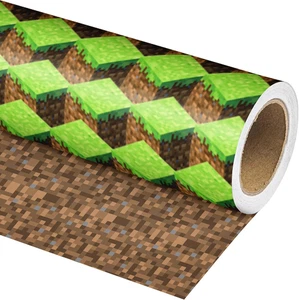 Reversible Pixel Miner Style Wrapping Paper for Boys Kids - Mini Roll - Video Ga - Picture 1 of 8