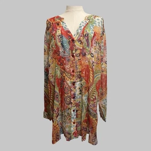 Soft Surroundings Sheer Paisley Floral Bohemian Resort Oversized Tunic Top 1X - Picture 1 of 12
