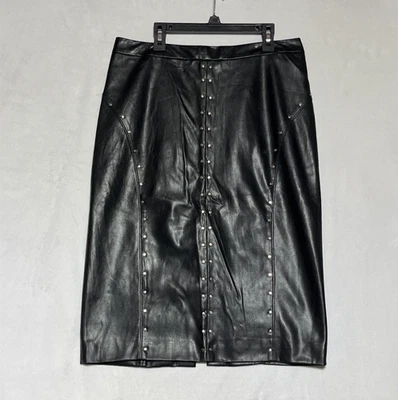 Falda lápiz de cuero sintético 8 negra plateada tachonada Worthington gótica mafia esposa motociclista Foto 1 de 4