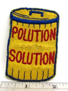 Vintage Polution Solution Jacket Patch Fighting Pollution Trash Can Retro - Picture 1 of 3