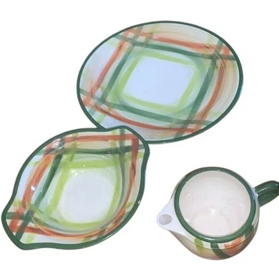 Juego de vajilla de cerámica pintada a mano con diseño abstracto a cuadros Foto 1 de 4