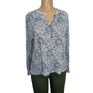 Lucky Brand blau gemustertes Stretch Langarm Boho Shirt Damen Gr. M Freizeit Oberteil - Bild 1 von 14