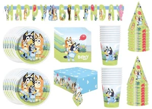 Bluey Party Pack for 16 includes Plates, Napkin, Cups, Table Cover, Banner, Hats - Picture 1 of 9