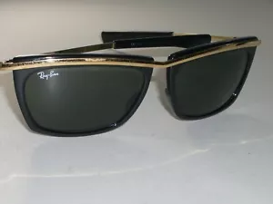 BAUSCH & LOMB RAY BAN L1004 BLACK/GOLD G15 RECTANGULAR OLYMPIAN II 2 SUNGLASSES - Afbeelding 1 van 6