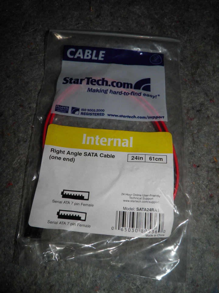 Startech SATA24RA1 24in 61cm Right Angle SATA Red Serial ATA 7 pin Cable NEW - Image 1 of 2