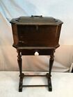 Vintage Wood Humidor Stand With Drawer , Sewing Box Stand Mid Century Wood Side 