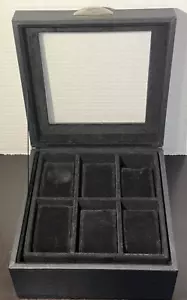 6 Slot Black Watch Box with Glass Top - Display Case Organizer Bottom Storage - Picture 1 of 11
