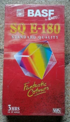 BLANK VHS video cassette **SEALED** BASF / EMTEC SQ E-180 (3 hour) German made - Image 1 of 2